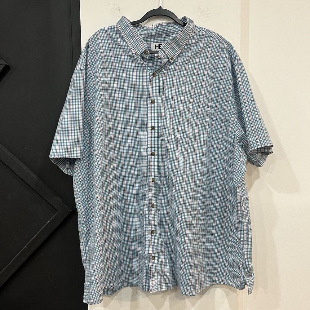 Harbor Bay HB By DXL Plaid Gingham Short Sleeve Button Up Shirt Big & Tall 4XL